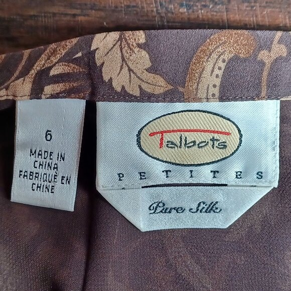 Talbots Midi Skirt Womens 6 P Brown Y2K Silk Fairycore Grunge Geometric - Picture 8 of 9